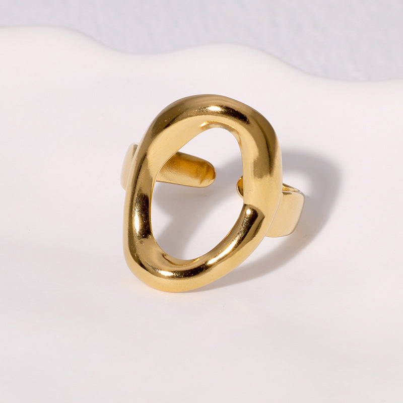 SRNG-49 - Geometric Oval Stainless Steel Ring - Adjustable