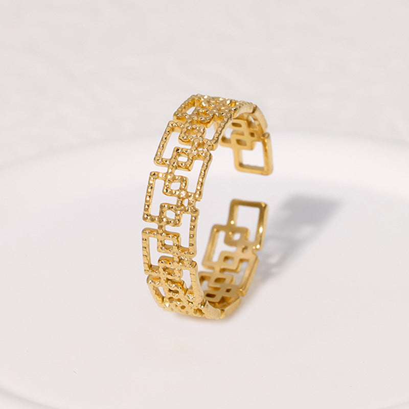 SRNG-37 - Geometric Pattern Stainless Steel Ring - Adjustable