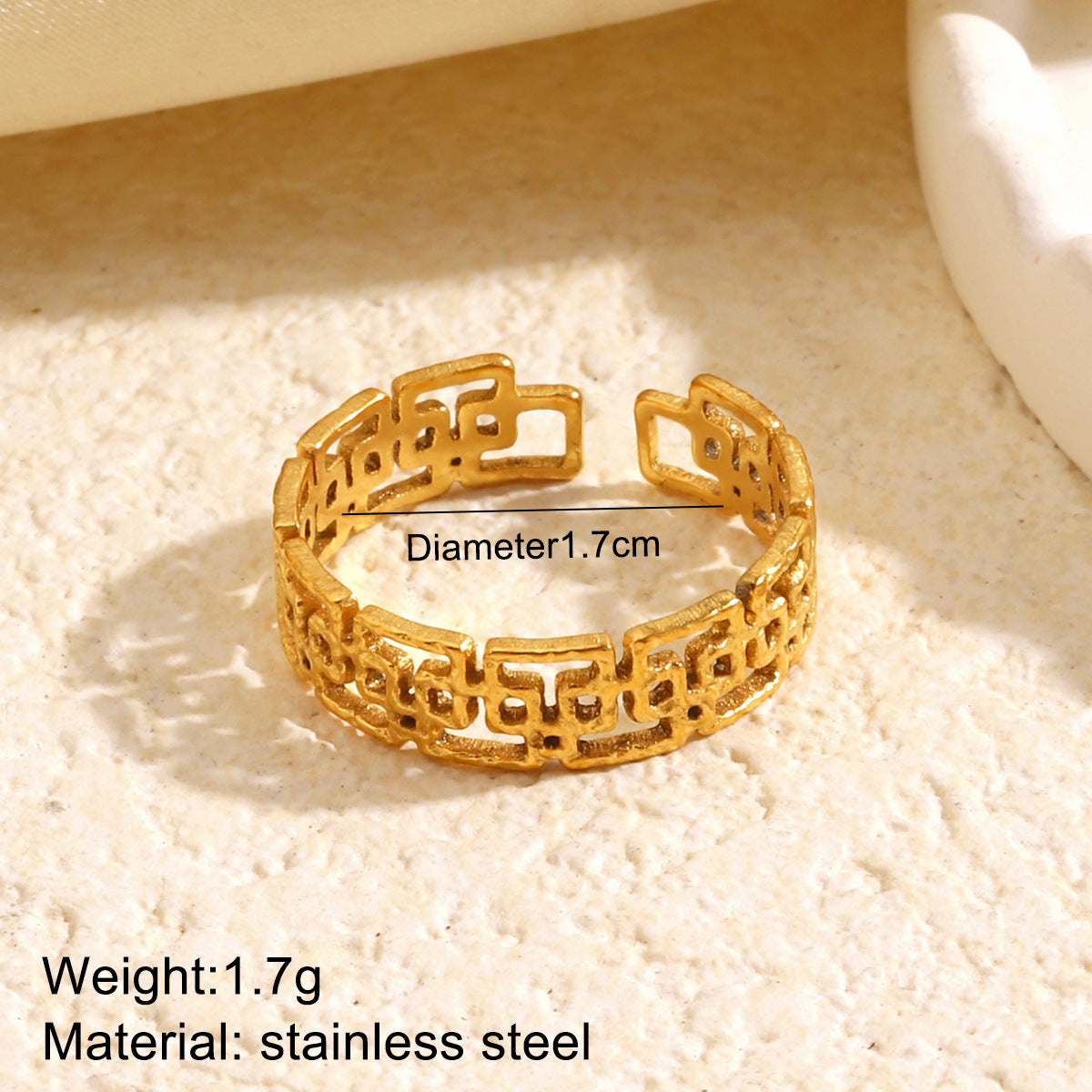 SRNG-37 - Geometric Pattern Stainless Steel Ring - Adjustable
