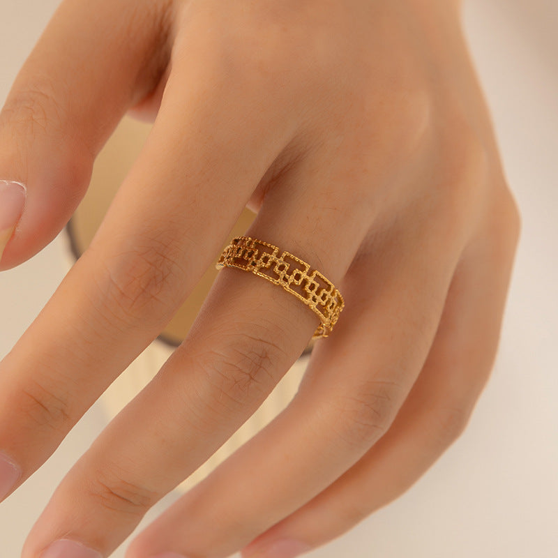 SRNG-37 - Geometric Pattern Stainless Steel Ring - Adjustable