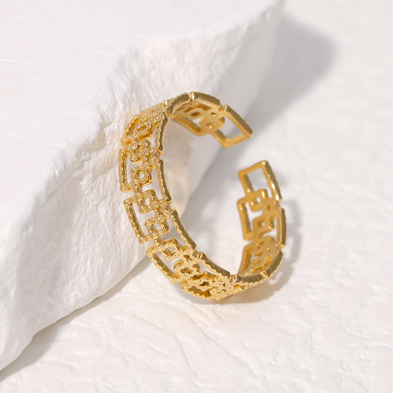 SRNG-37 - Geometric Pattern Stainless Steel Ring - Adjustable