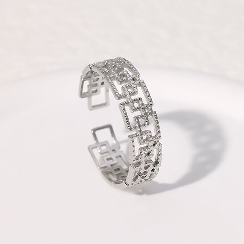 SRNG-37 - Geometric Pattern Stainless Steel Ring - Adjustable