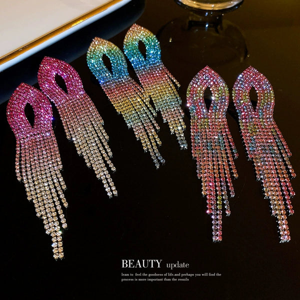 🌈 Glamour Drip Rainbow Crystal Earrings ✨