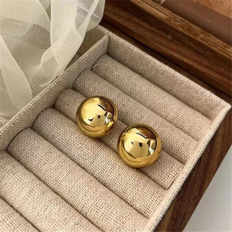 Glossy C- Shaped Ball Earrings
