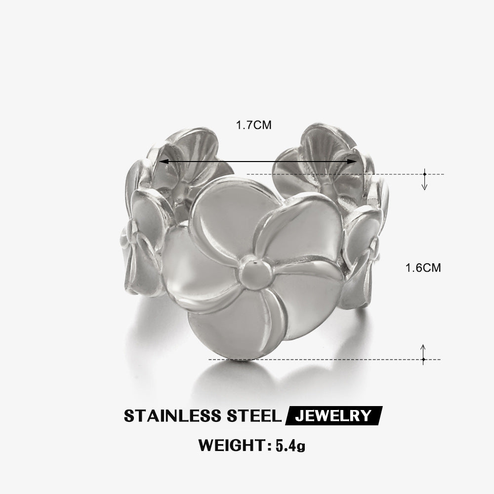 SRNG-52 - Glossy Floral Stainless Steel Ring - Adjustable