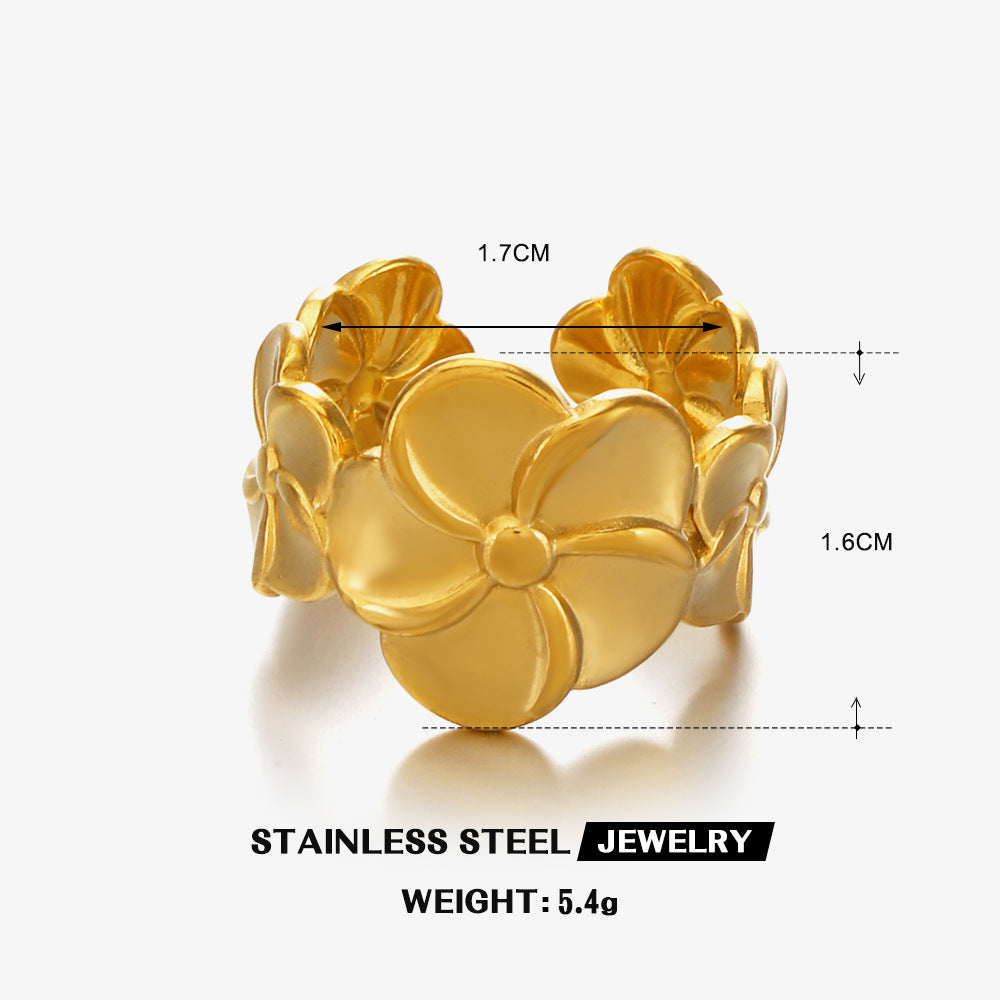 SRNG-52 - Glossy Floral Stainless Steel Ring - Adjustable