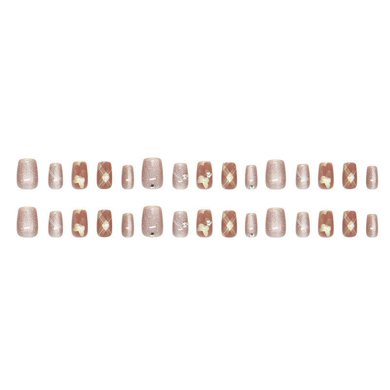 Gold Foil Butterfly Cat Eye's Fake Nails - 24Pcs