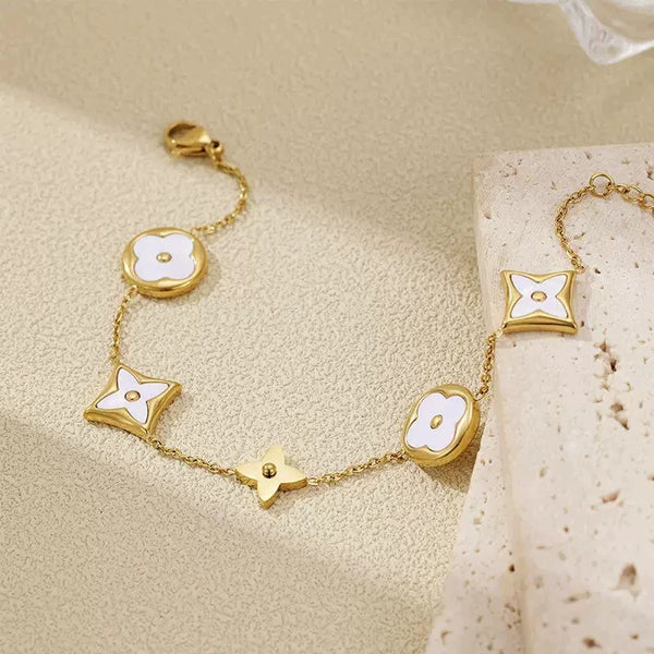 Gold & White Floral Charm Bracelet