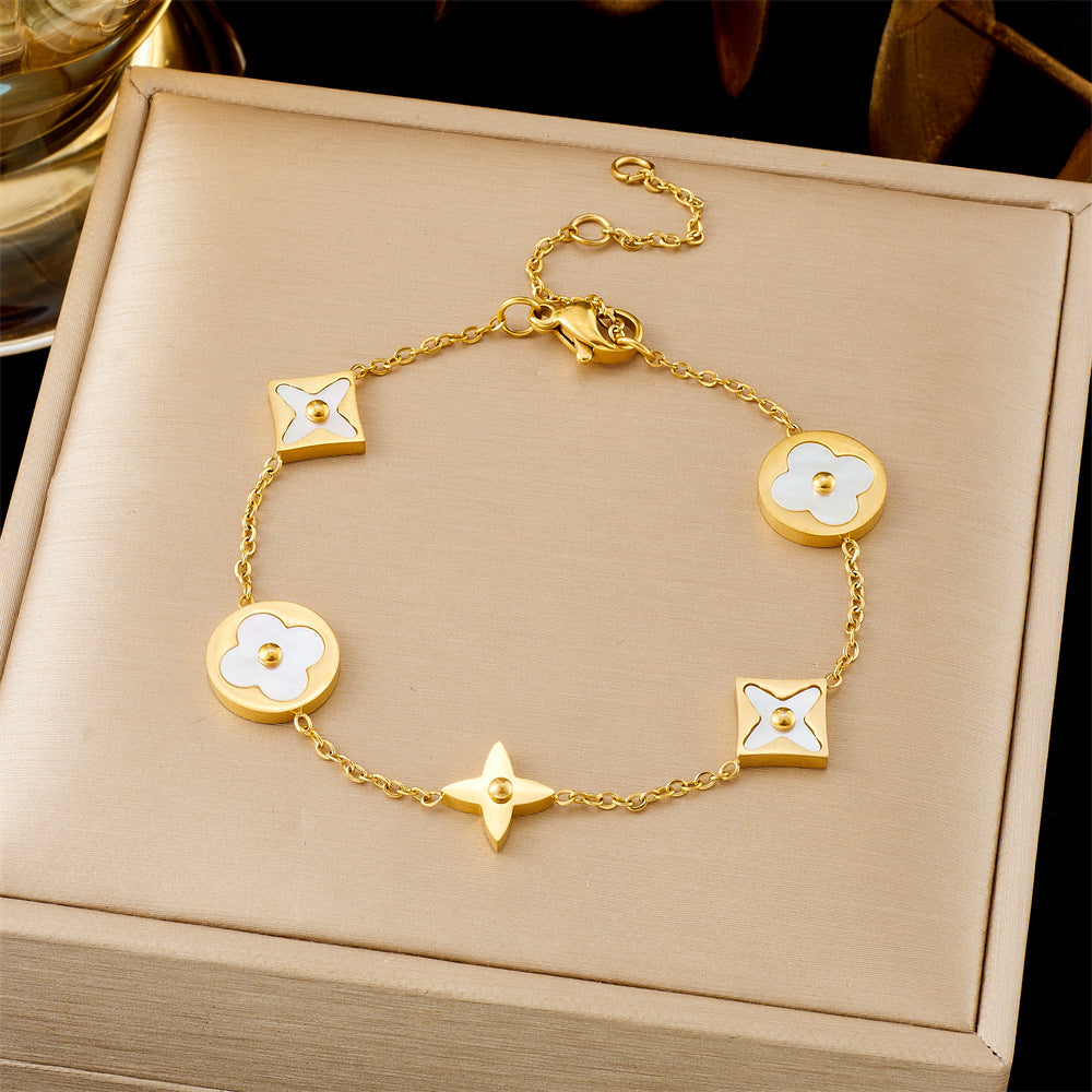 Gold & White Floral Charm Bracelet