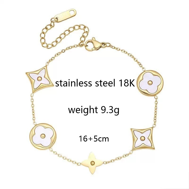 Gold & White Floral Charm Bracelet