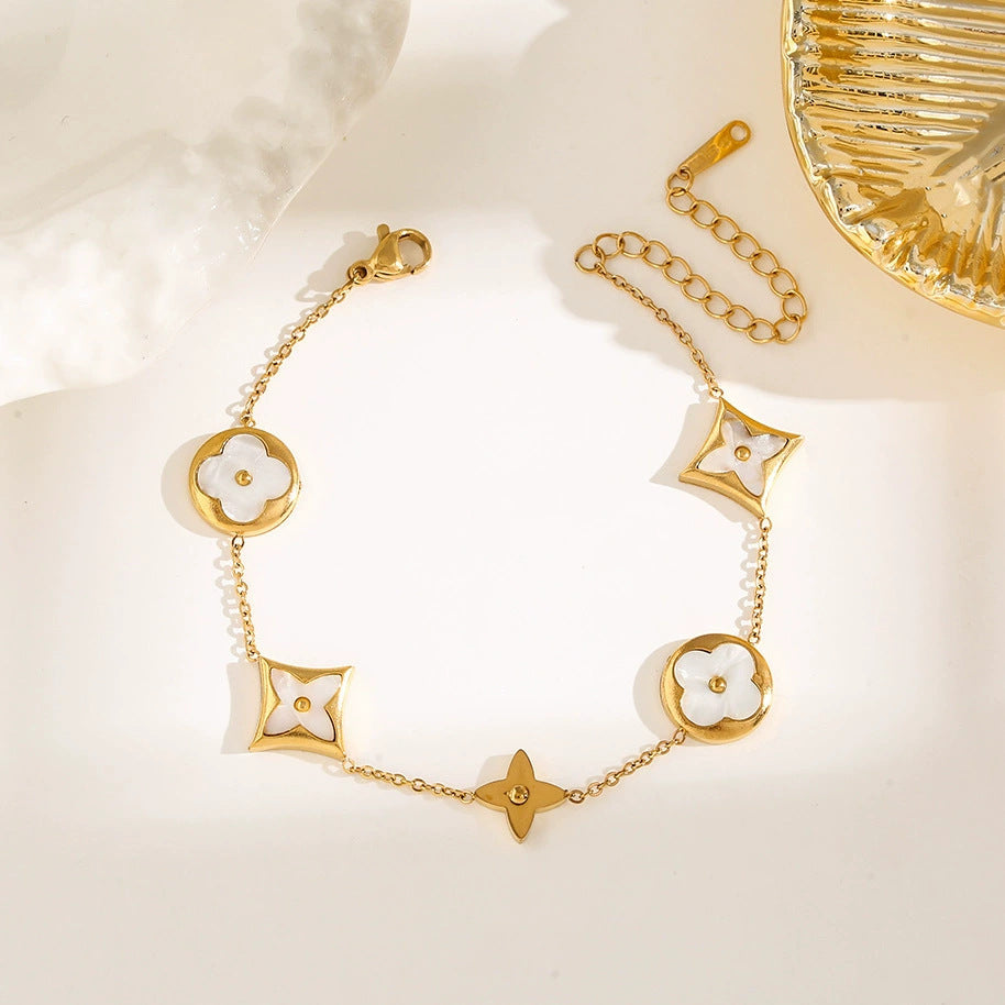 Gold & White Floral Charm Bracelet