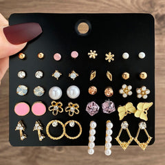 🎀 Golden Glimmer 20-Pair Earring Set ✨