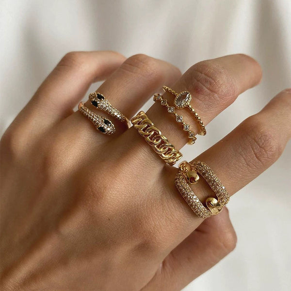 Golden Luxe Ring Set 5Pcs Set