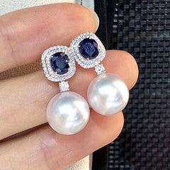 ZER07 - Gorgeous Blue Cubic Zirconia Pearl Earrings