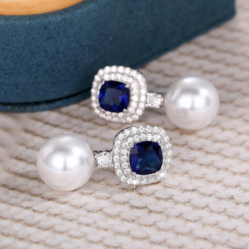 ZER07 - Gorgeous Blue Cubic Zirconia Pearl Earrings