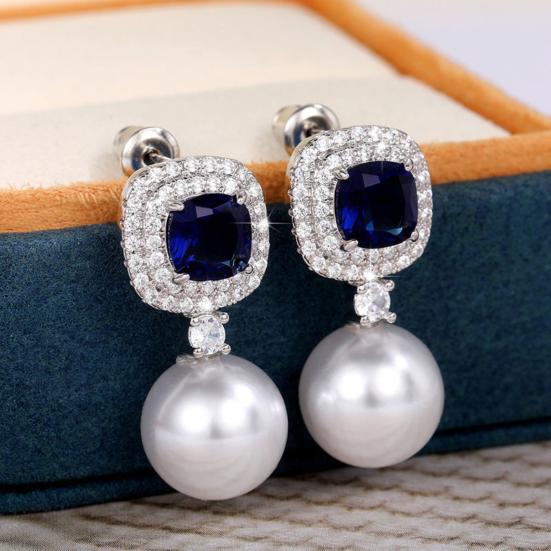 ZER07 - Gorgeous Blue Cubic Zirconia Pearl Earrings