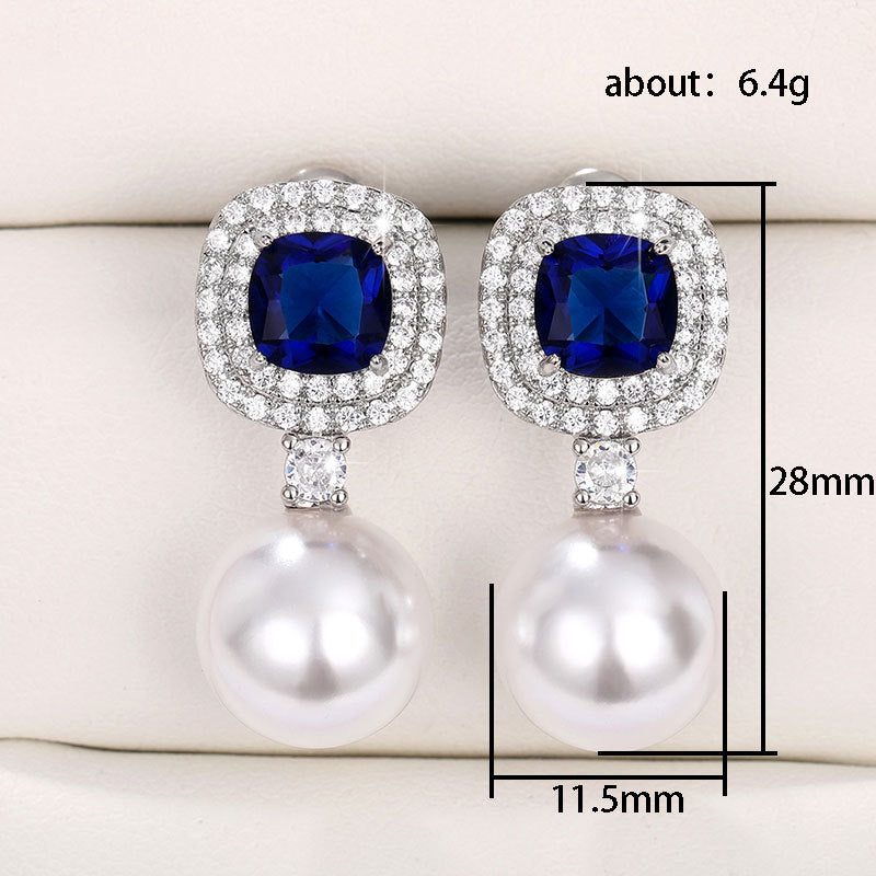 ZER07 - Gorgeous Blue Cubic Zirconia Pearl Earrings
