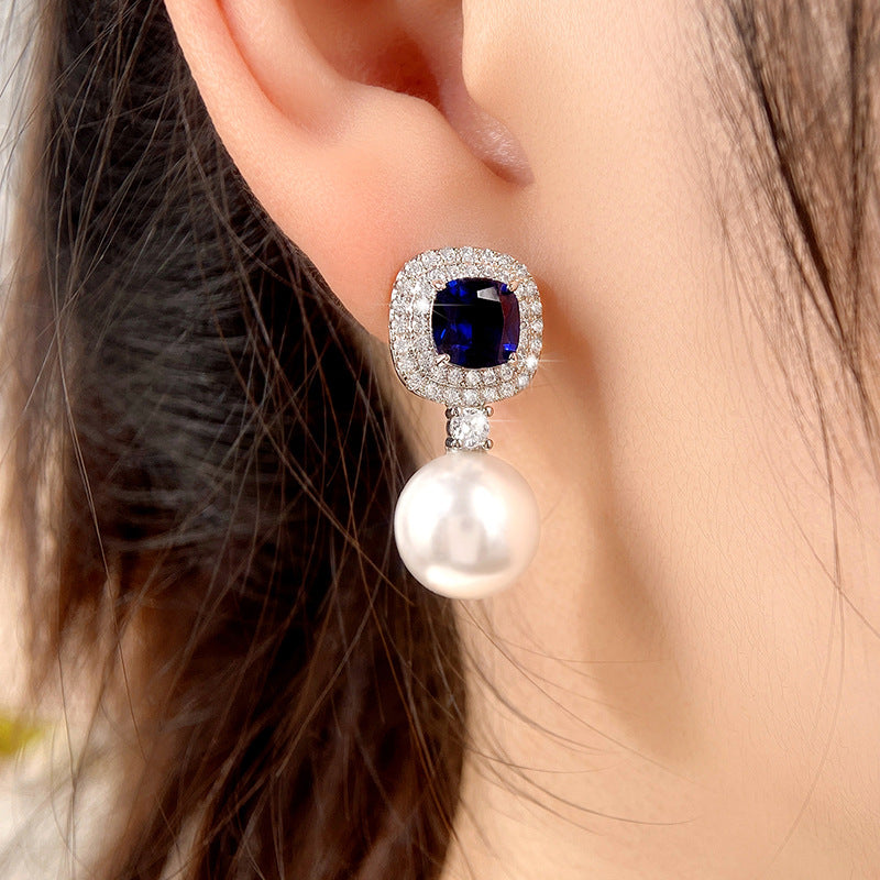 ZER07 - Gorgeous Blue Cubic Zirconia Pearl Earrings