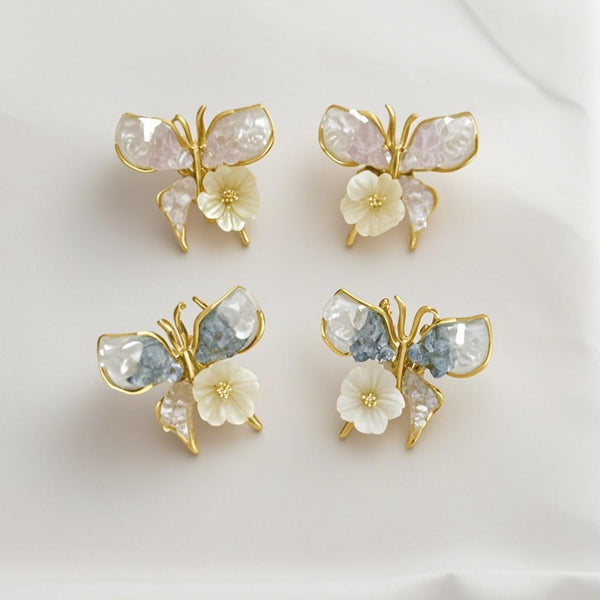 Gradient Crystal Butterfly Flower Earrings