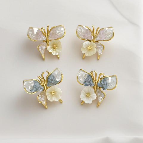 Gradient Crystal Butterfly Flower Earrings
