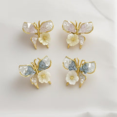Gradient Crystal Butterfly Flower Earrings