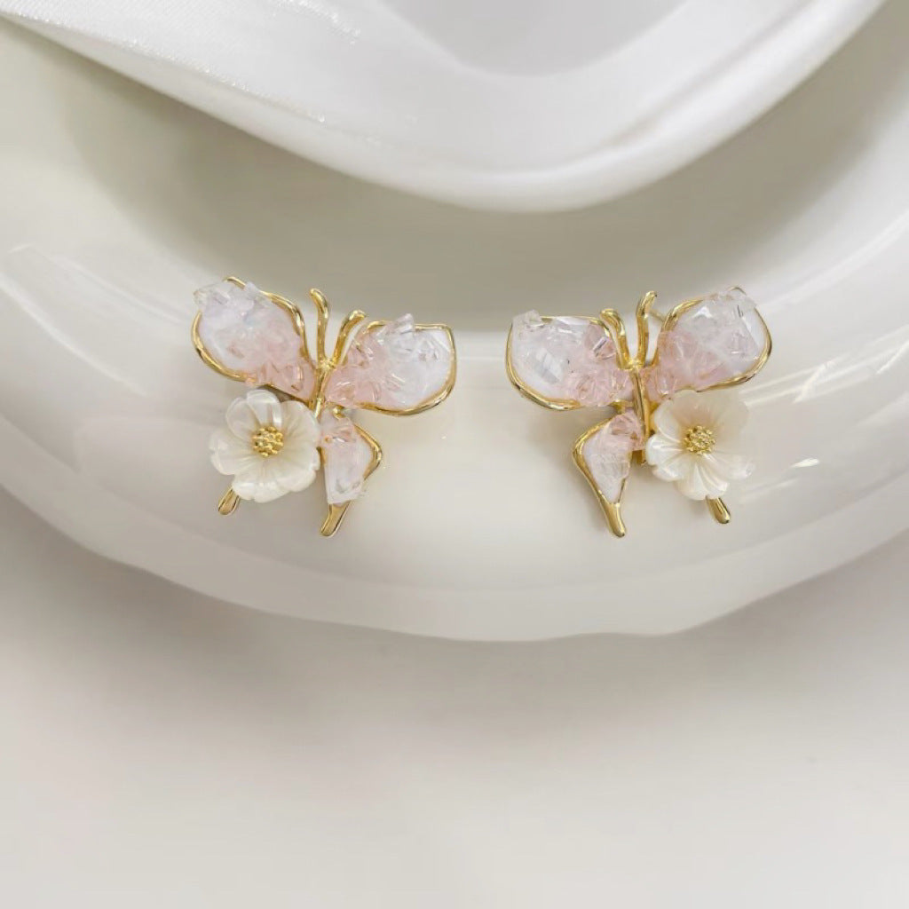 Gradient Crystal Butterfly Flower Earrings