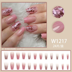 Gradient Glitter Fake Nails - 24Pcs