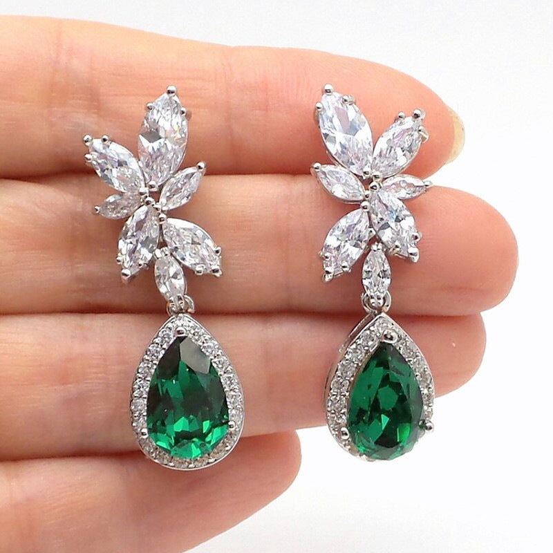 ZER13 - Green CZ Dangle Earrings