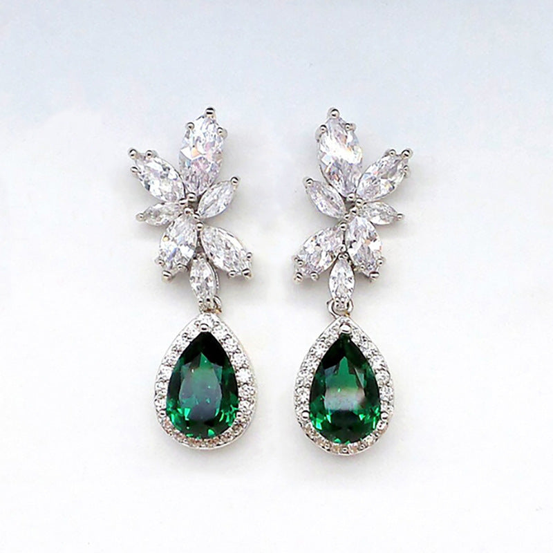 ZER13 - Green CZ Dangle Earrings