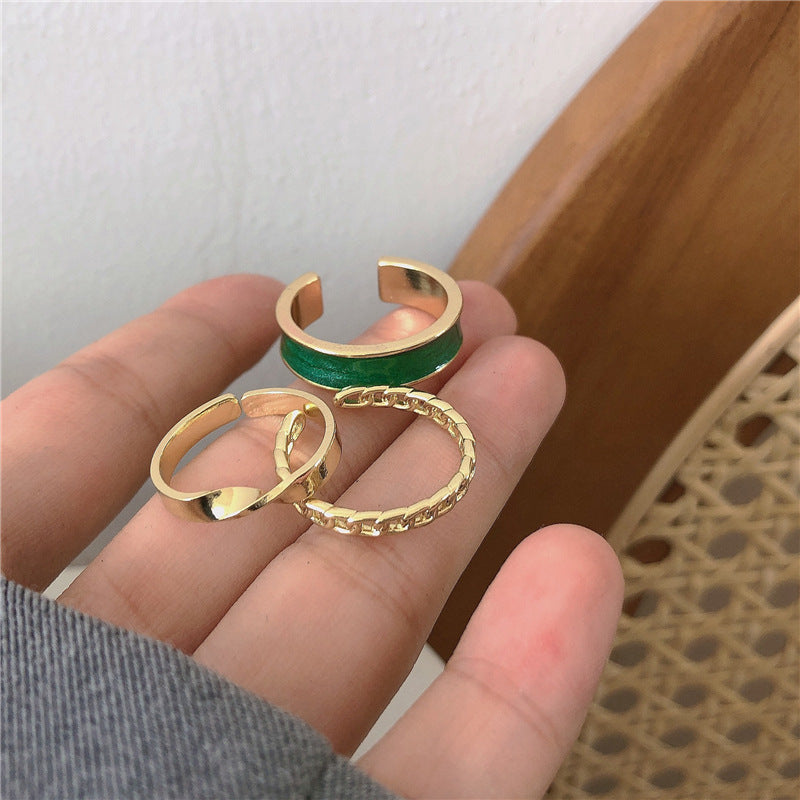 Green Three-Piece Ring Set