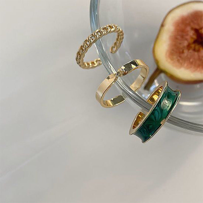 Green Three-Piece Ring Set