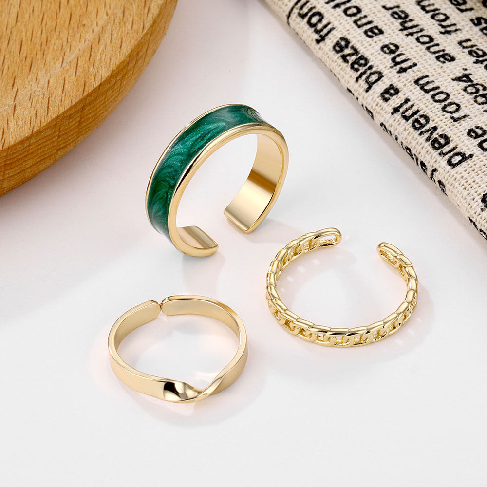 Green Three-Piece Ring Set