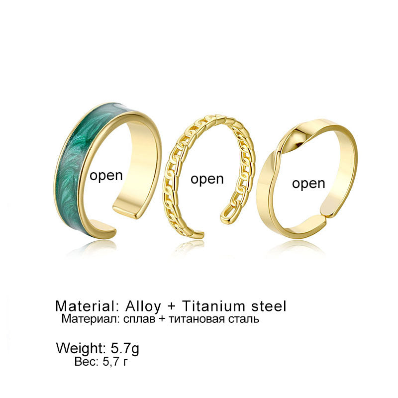 Green Three-Piece Ring Set