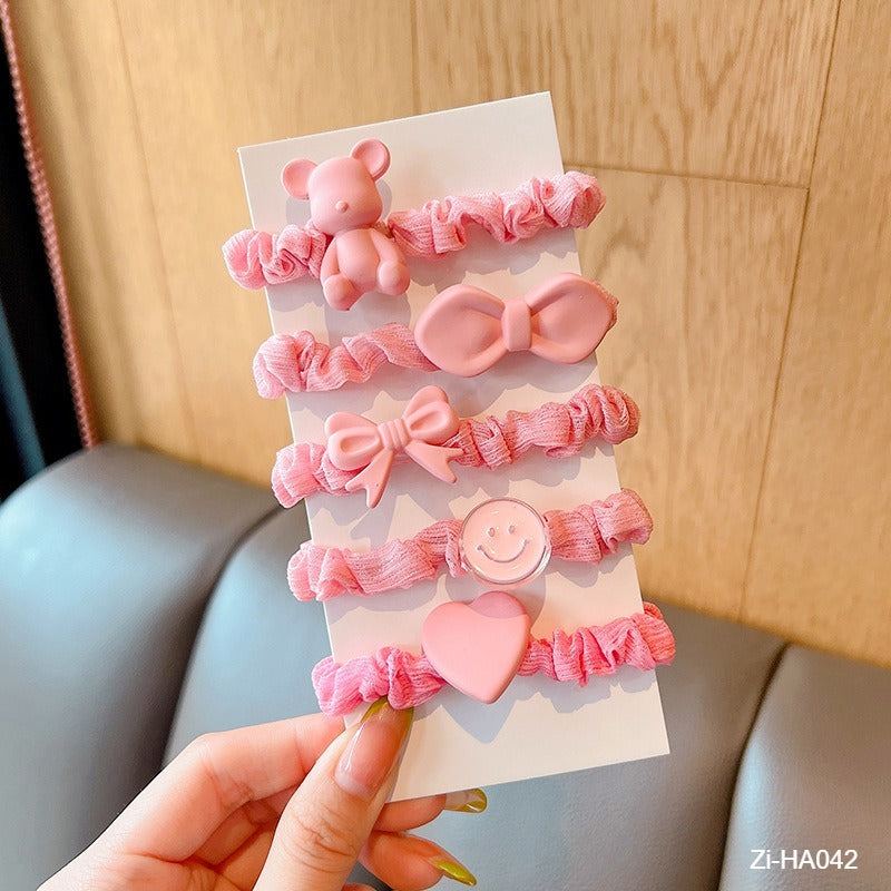 5Pcs Sweet Candy Flowers Bowknot Hair Ropes For Kids - Zi Collection Hub