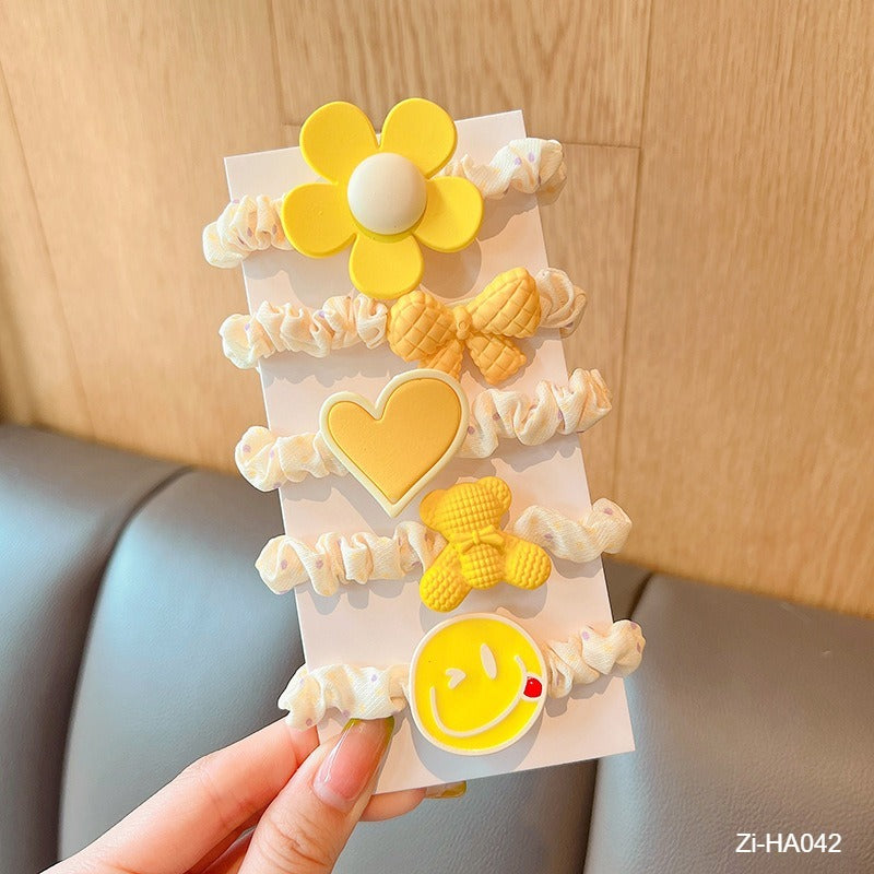 5Pcs Sweet Candy Flowers Bowknot Hair Ropes For Kids - Zi Collection Hub