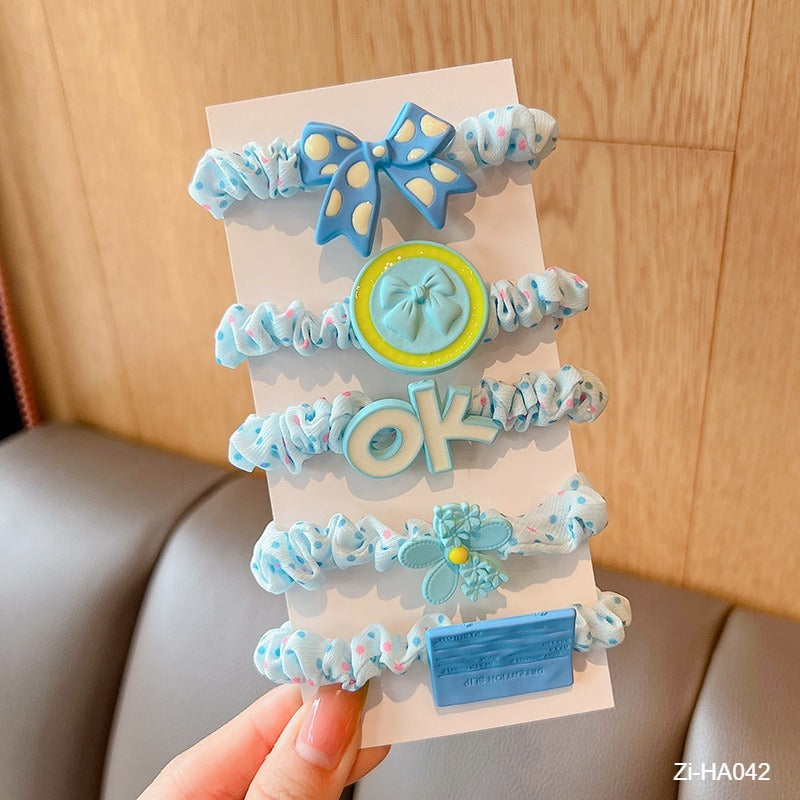 5Pcs Sweet Candy Flowers Bowknot Hair Ropes For Kids - Zi Collection Hub