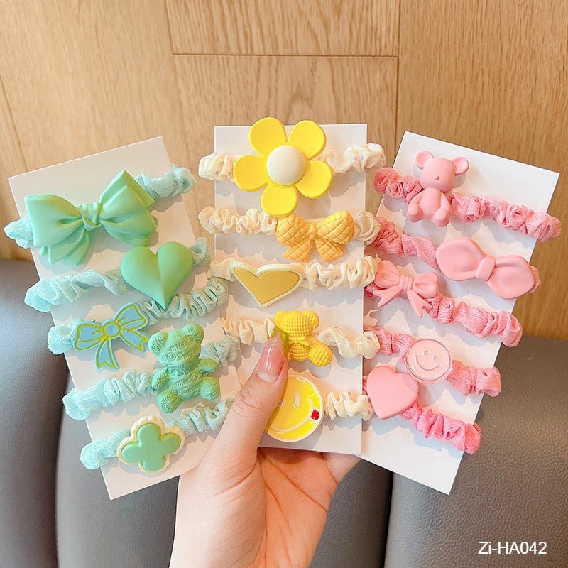 5Pcs Sweet Candy Flowers Bowknot Hair Ropes For Kids - Zi Collection Hub