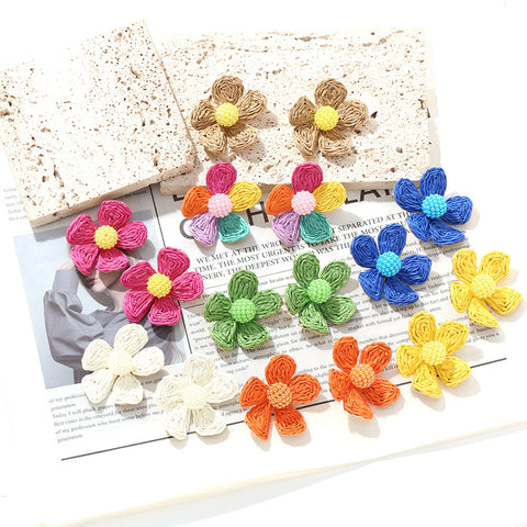 Hand-Woven Raffia Flower Earrings