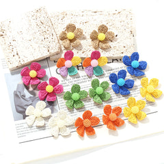 Hand-Woven Raffia Flower Earrings