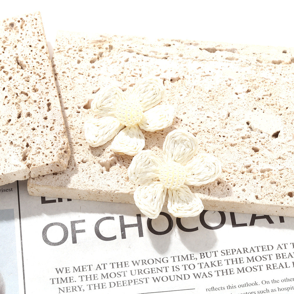Hand-Woven Raffia Flower Earrings