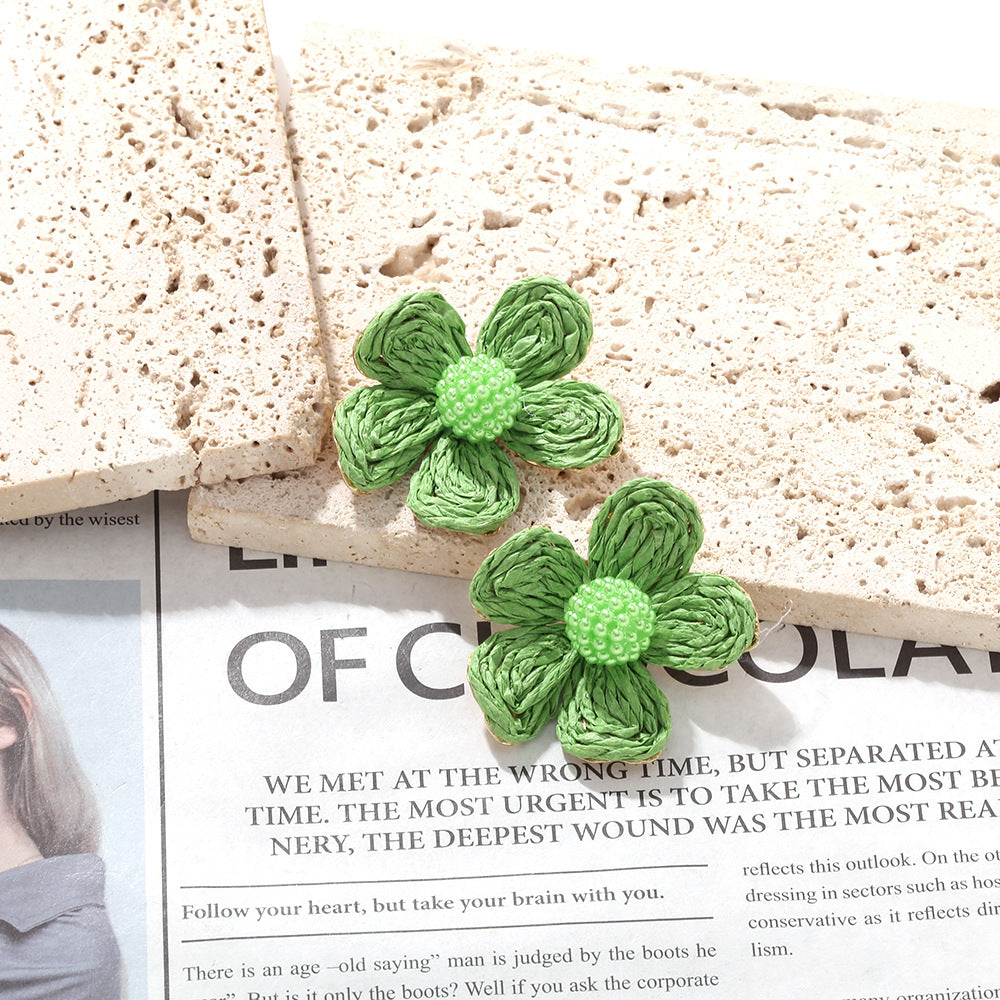 Hand-Woven Raffia Flower Earrings
