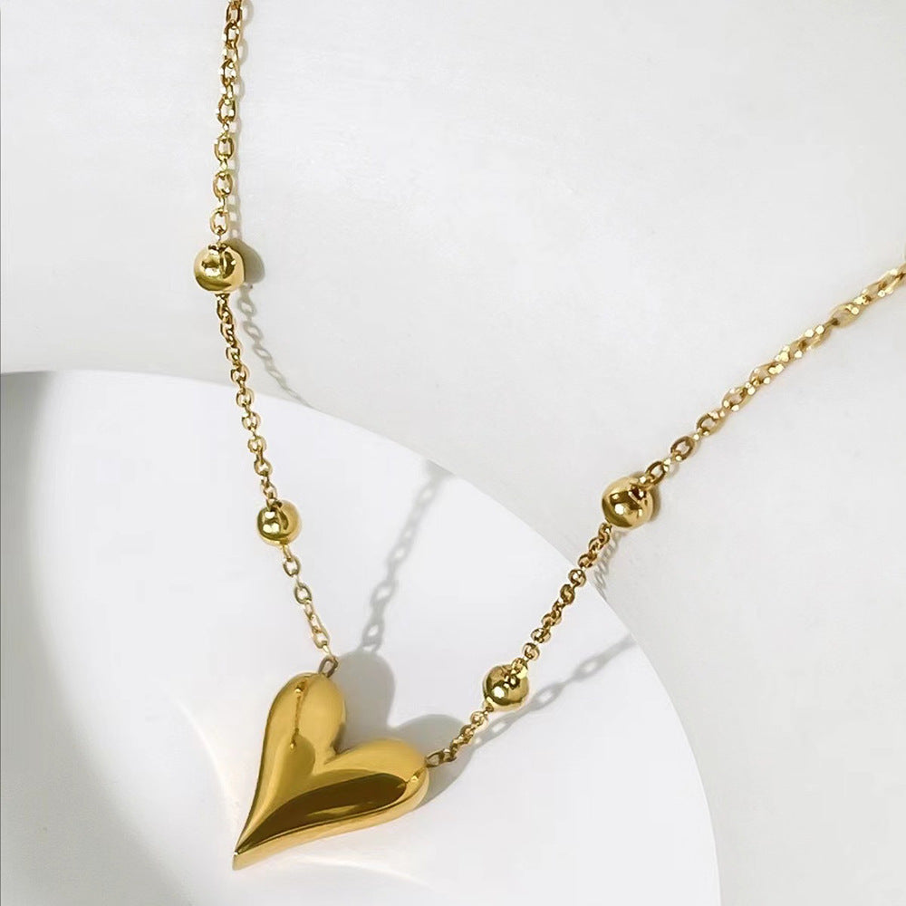 SNKL04 - Heart Beaded Stainless Steel Necklace