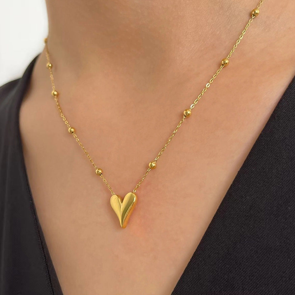 SNKL04 - Heart Beaded Stainless Steel Necklace