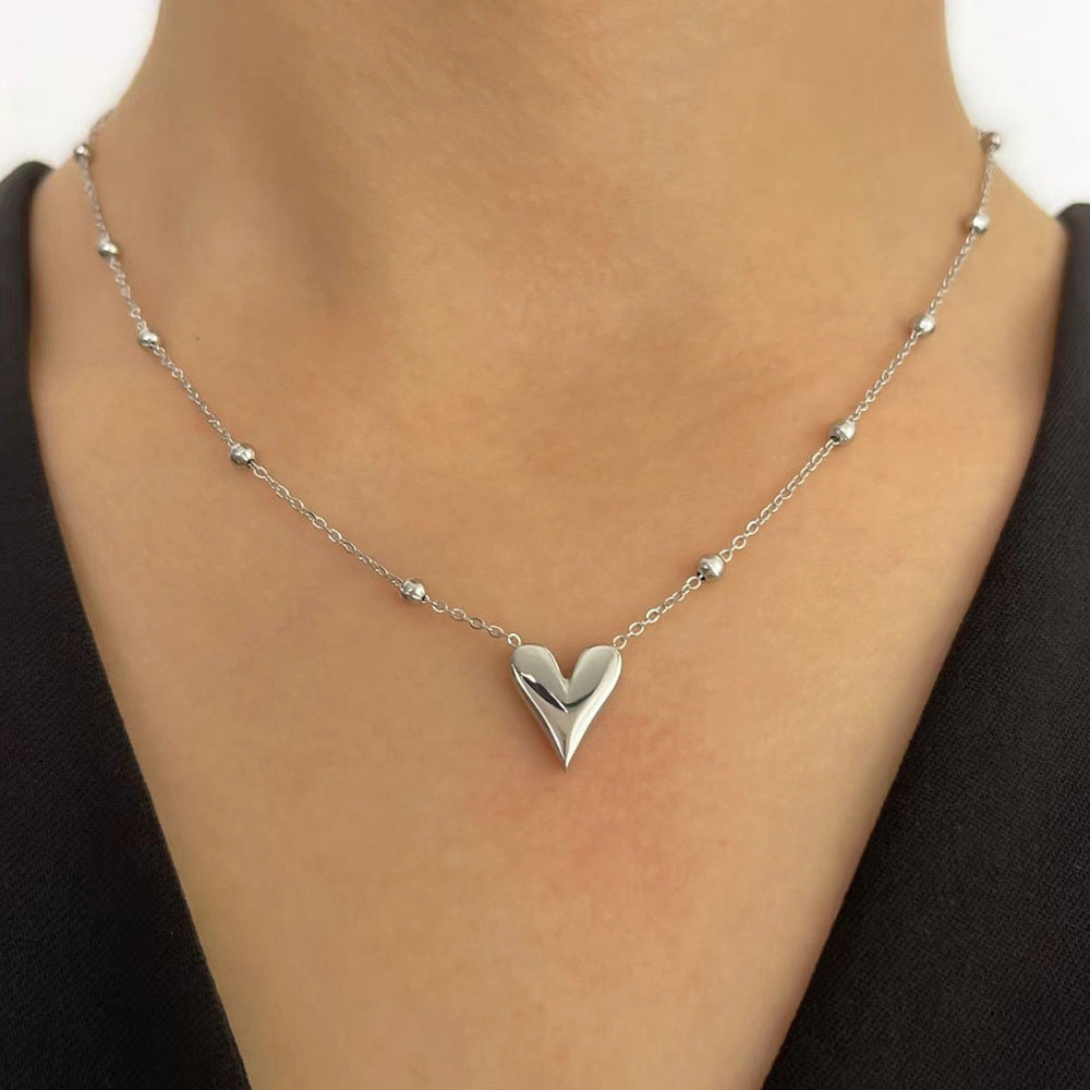 SNKL04 - Heart Beaded Stainless Steel Necklace