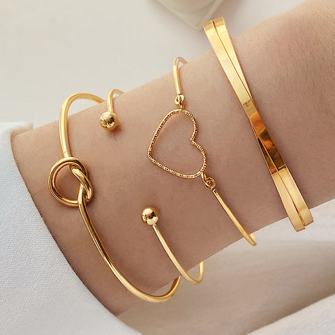 Heart Geometric Cross Bracelet 4-Piece Set