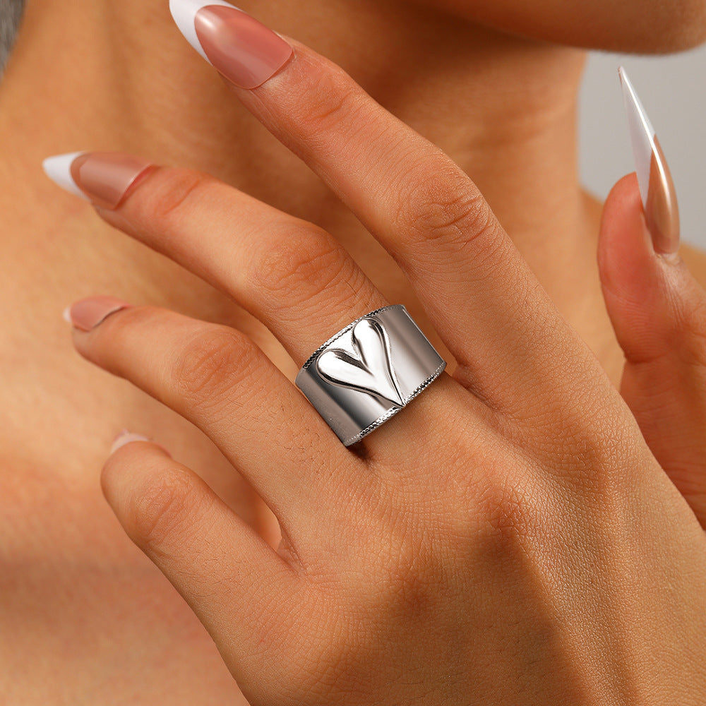 SRNG-19 - Heart Shaped Stainless Steel Ring - Adjustable