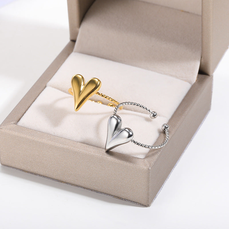 SRNG-42 - Heart Shaped Stainless Steel Ring - Adjustable