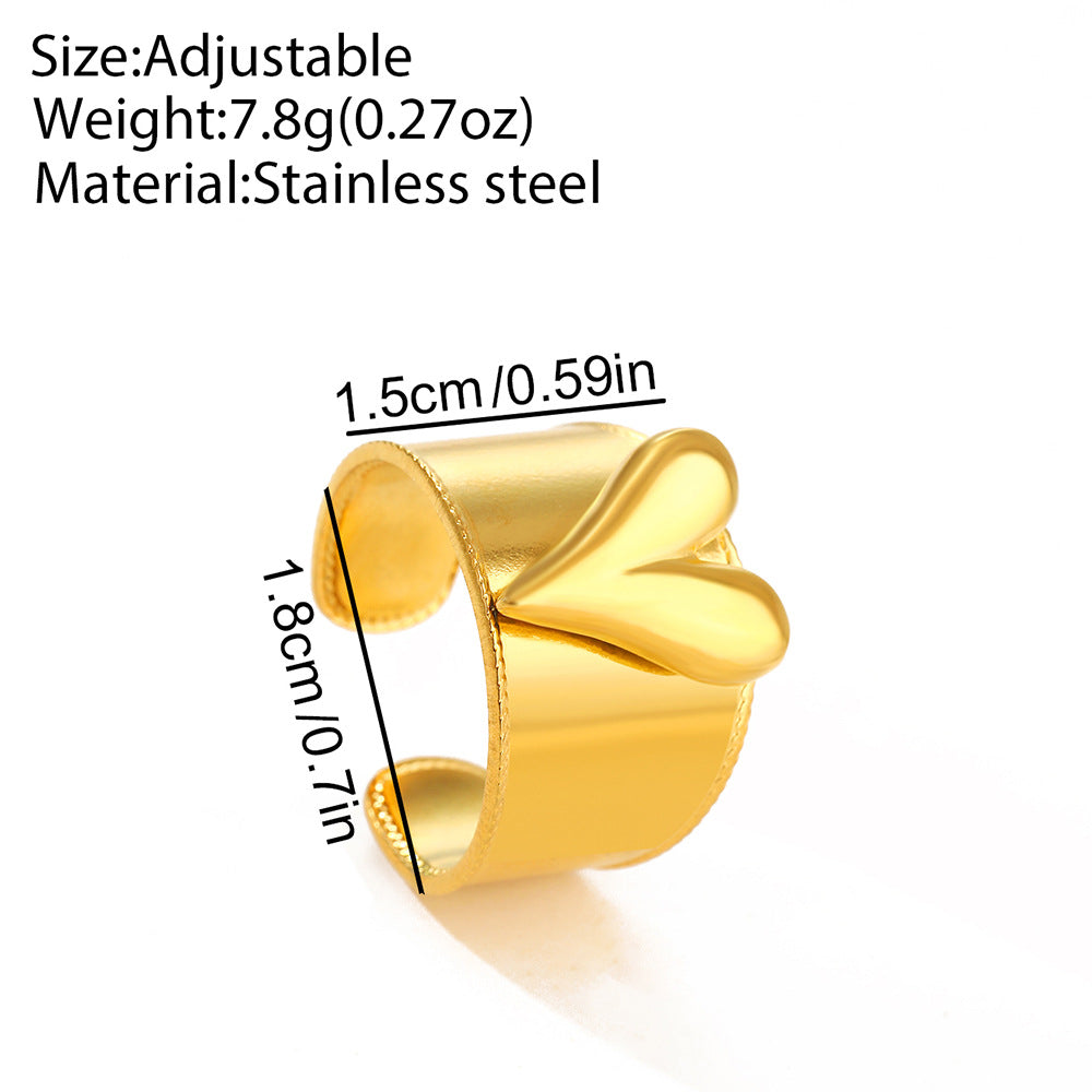 SRNG-19 - Heart Shaped Stainless Steel Ring - Adjustable