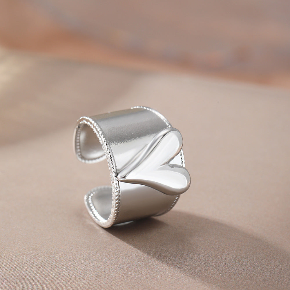SRNG-19 - Heart Shaped Stainless Steel Ring - Adjustable
