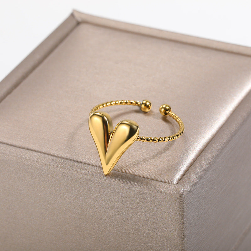 SRNG-42 - Heart Shaped Stainless Steel Ring - Adjustable